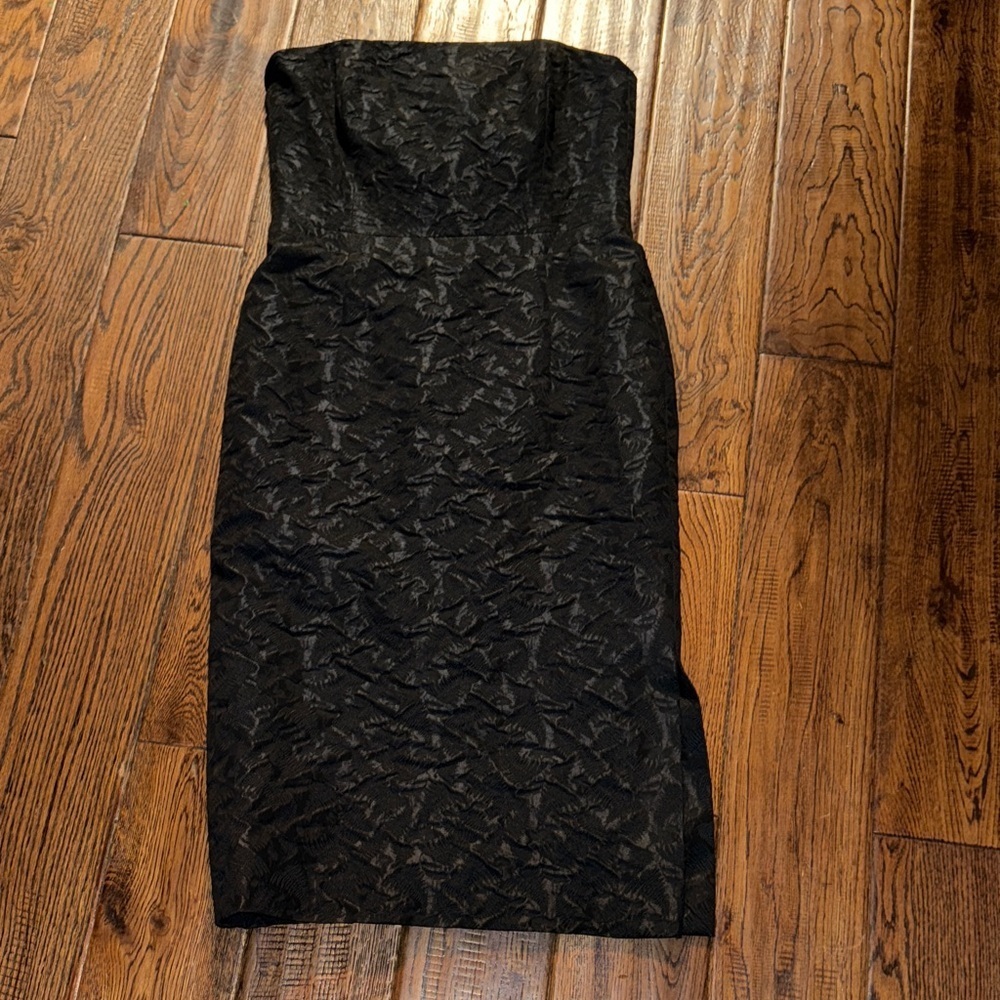 Rene Lezard Jacquard Textured Black Strapless Dress